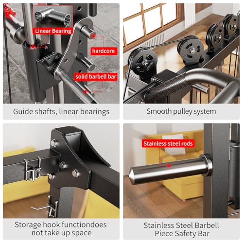 Smith Machine Squat Rack Power Cage with Cable Crossover System X688618