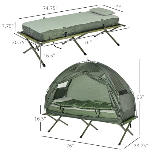 Folding Camping Cot with Air Mattress, Sleeping Bag & Foot Pump T469307