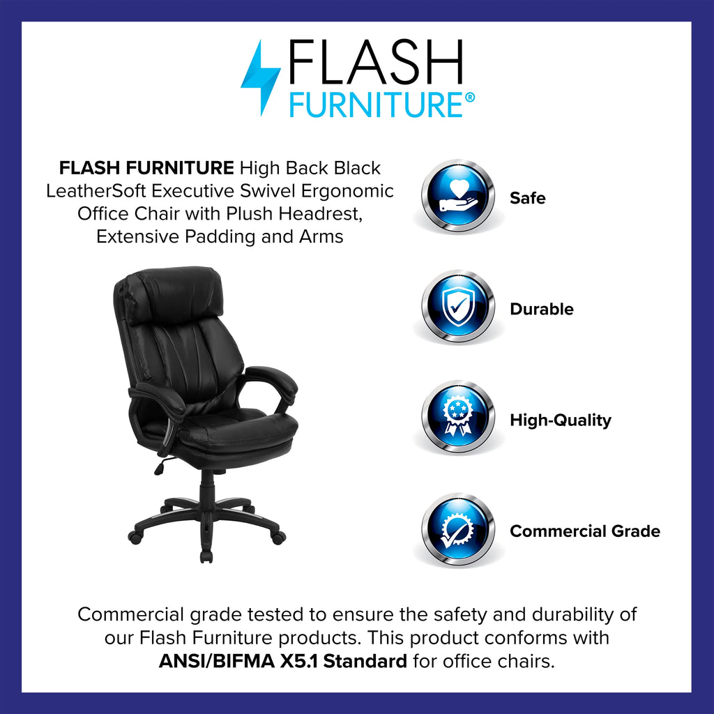 Black LeatherSoft High Back Executive Swivel Office Chair with Arms P971998