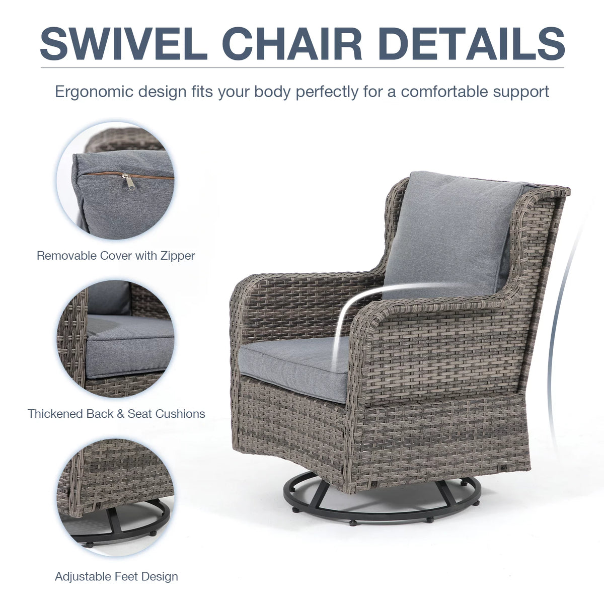 3 Pieces Wicker Swivel Rocking Chairs with Side Table G748653