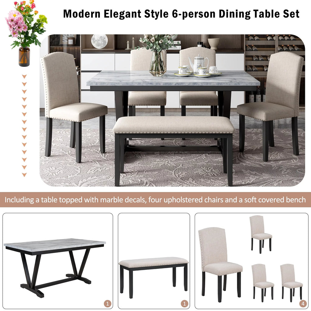 6-piece Dining Table with 4 Chairs & 1 Bench B1428