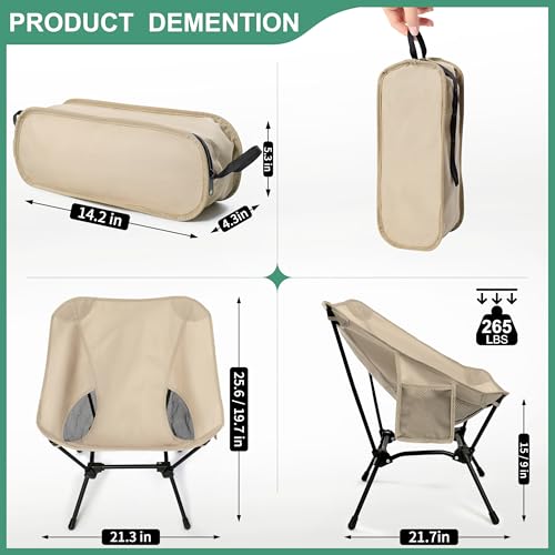 Lightweight Adjustable Folding Camping Chairs with Carry Bag and Side Pockets (Khaki) S1460