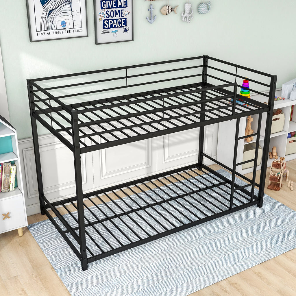 Black Twin Over Twin Metal Bunk Bed with Ladder and Safety Guardrails P97107