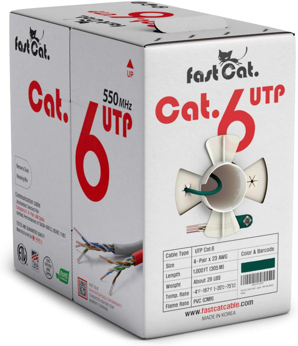Cat6 Ethernet Cable 1000ft 23 AWG Solid Bare Copper Black A6247