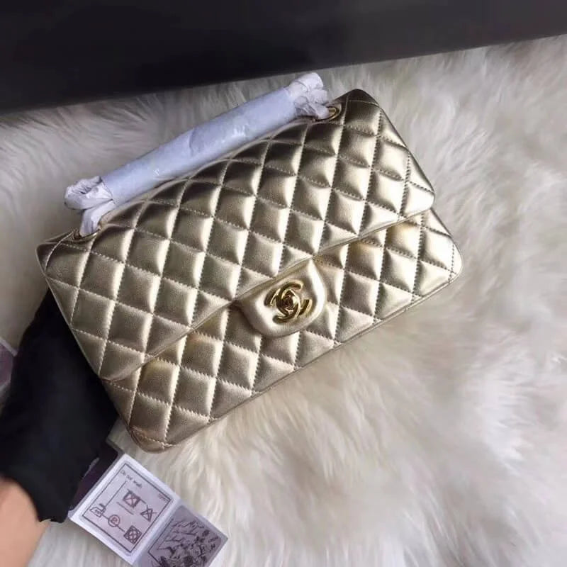 Gold Medium Size Lambskin Leather Flap Bag T359130