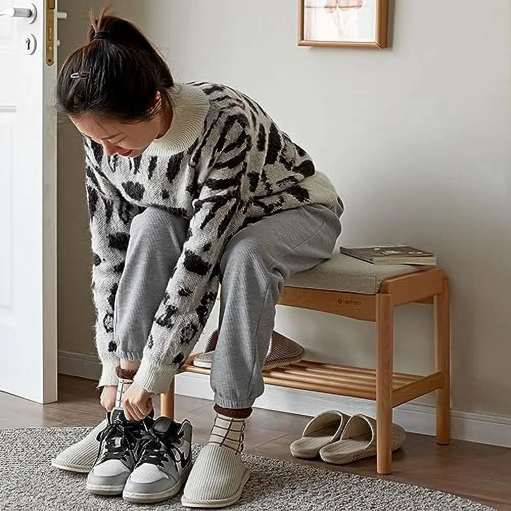 Wood 2-Tier Shoe Bench with Cushion F8430