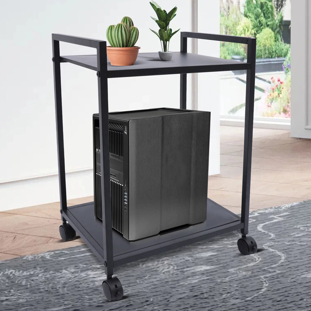 2Tier Computer Tower Stand with Lockable Wheels Black K256