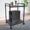 2Tier Computer Tower Stand with Lockable Wheels Black K256