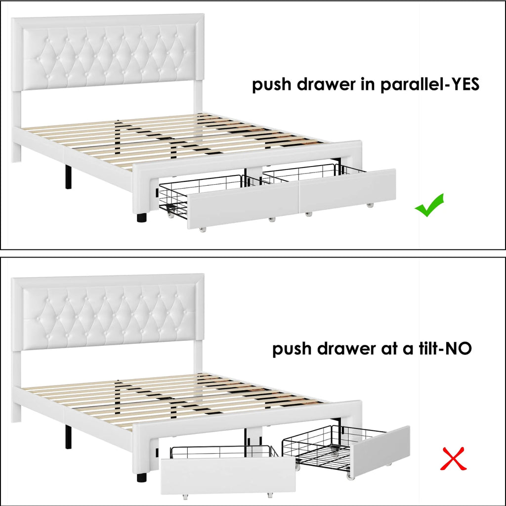 Queen Size 2 Drawers PU Leather Upholstered Platform Bed O5682