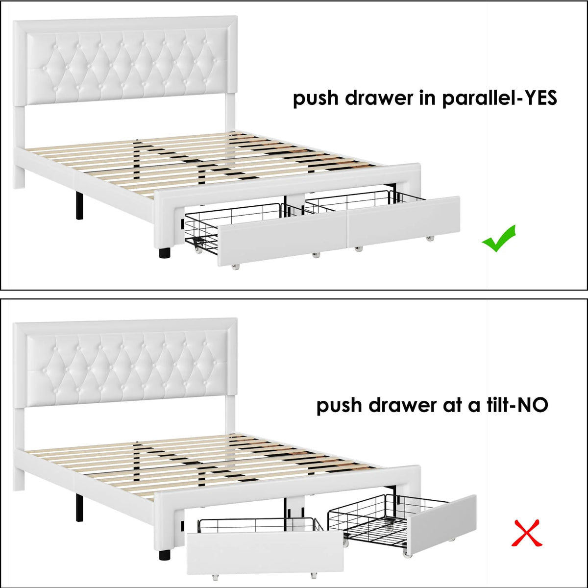 Queen Size 2 Drawers PU Leather Upholstered Platform Bed O5682