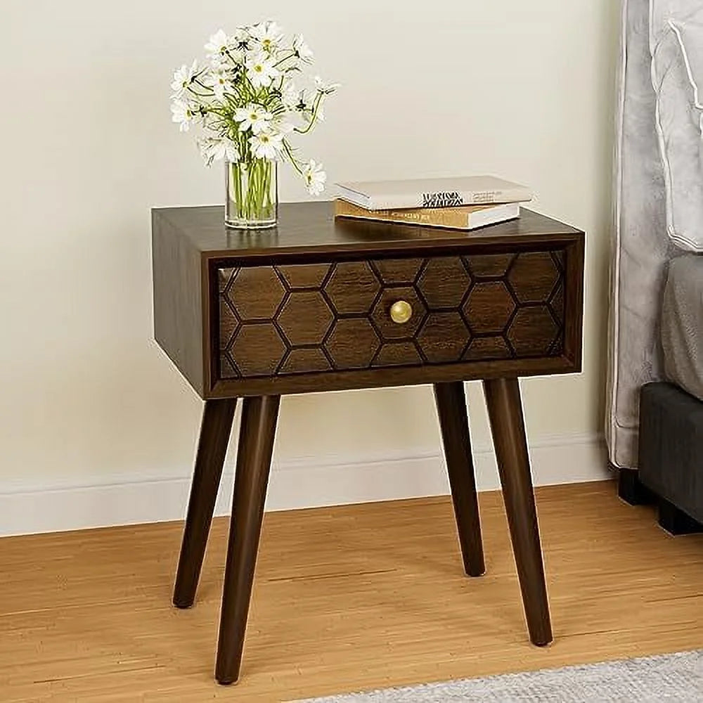 White Set of 2 Square Wood End Table with Drawer G3067