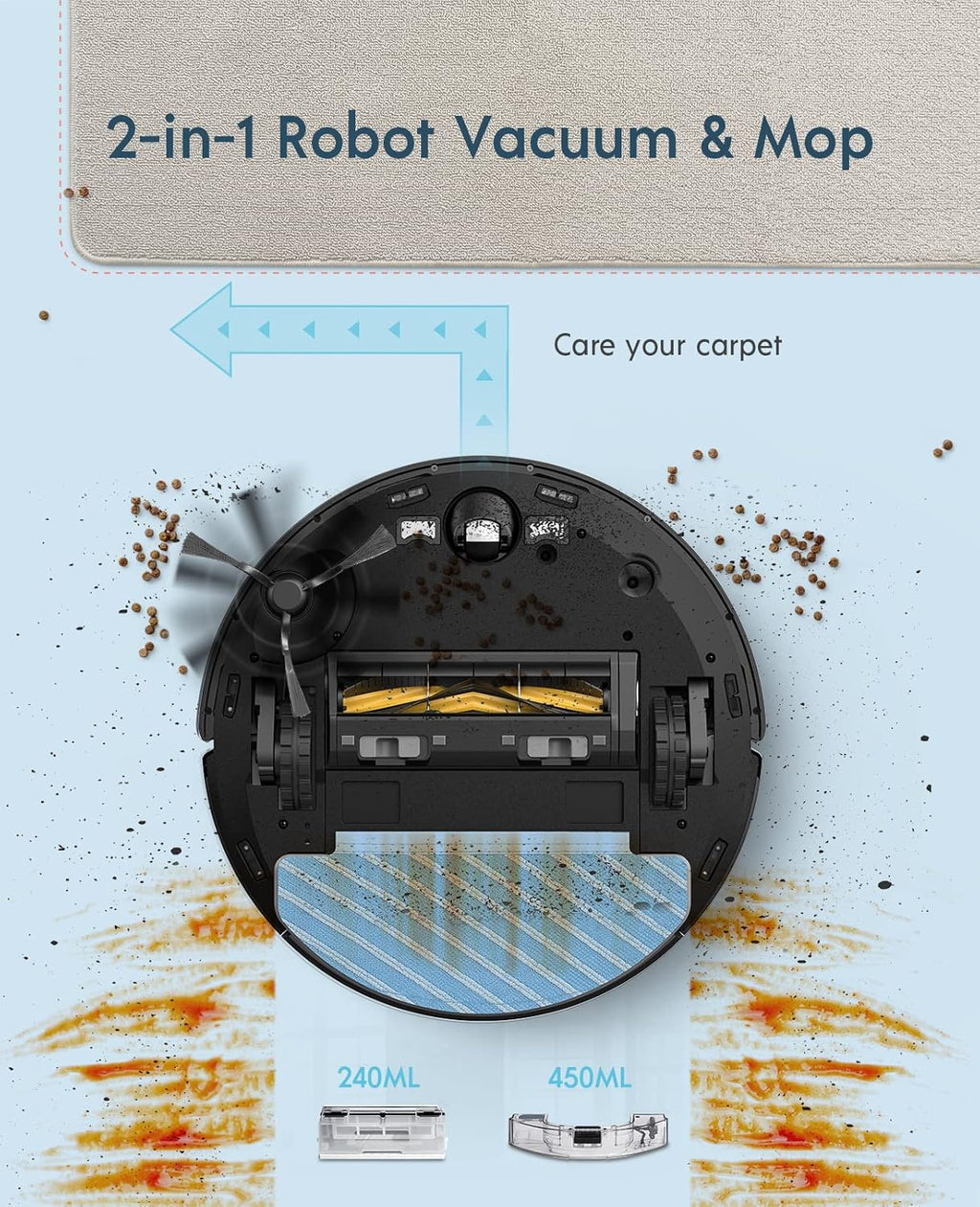 Robot Vacuum and Mop, Self-Emptying 3 in 1, 3000Pa Suction R7416