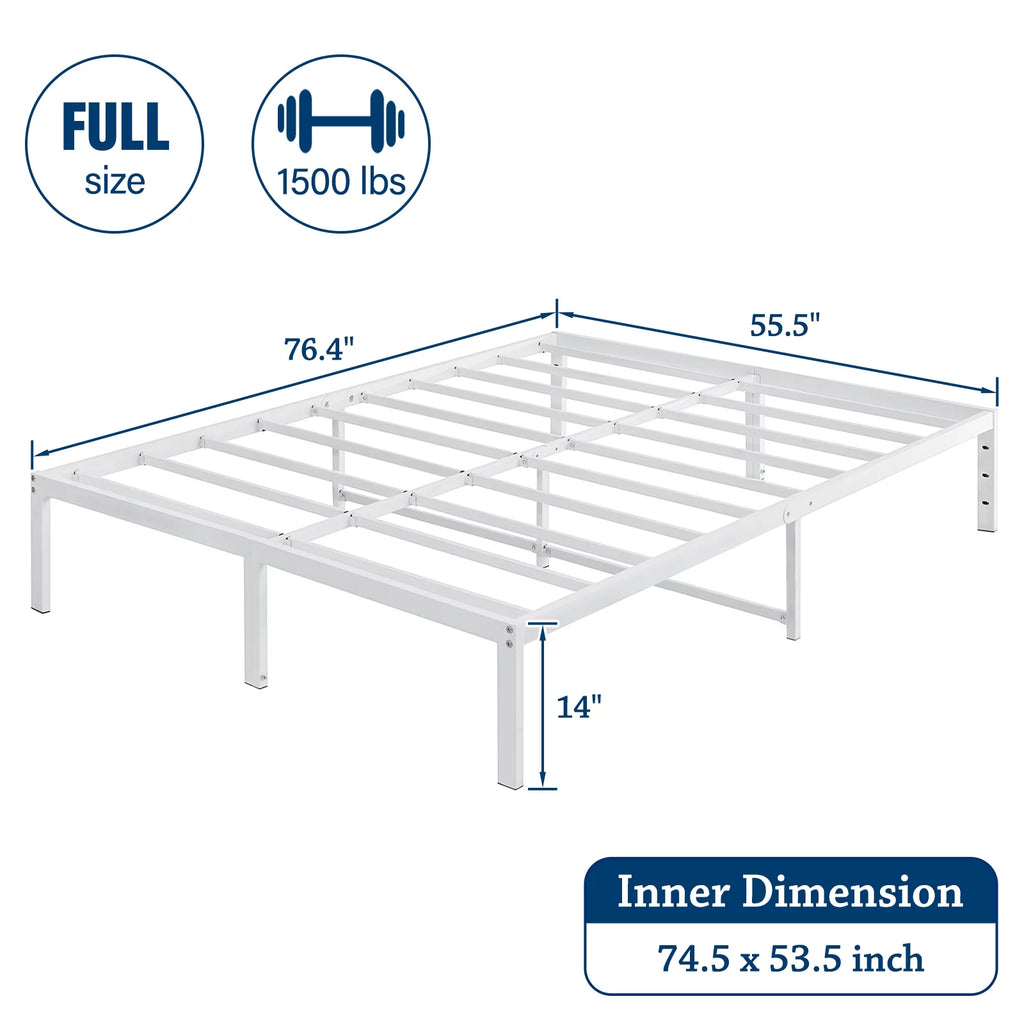 White 14 Inch Metal Platform Bed Frame with Under Bed Storage B754