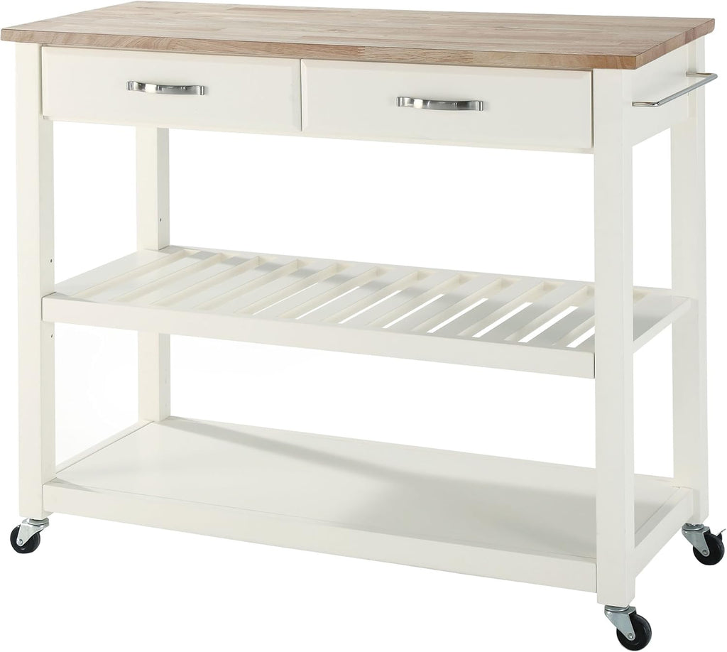 White Kitchen Prep Cart with Wood Top X779867