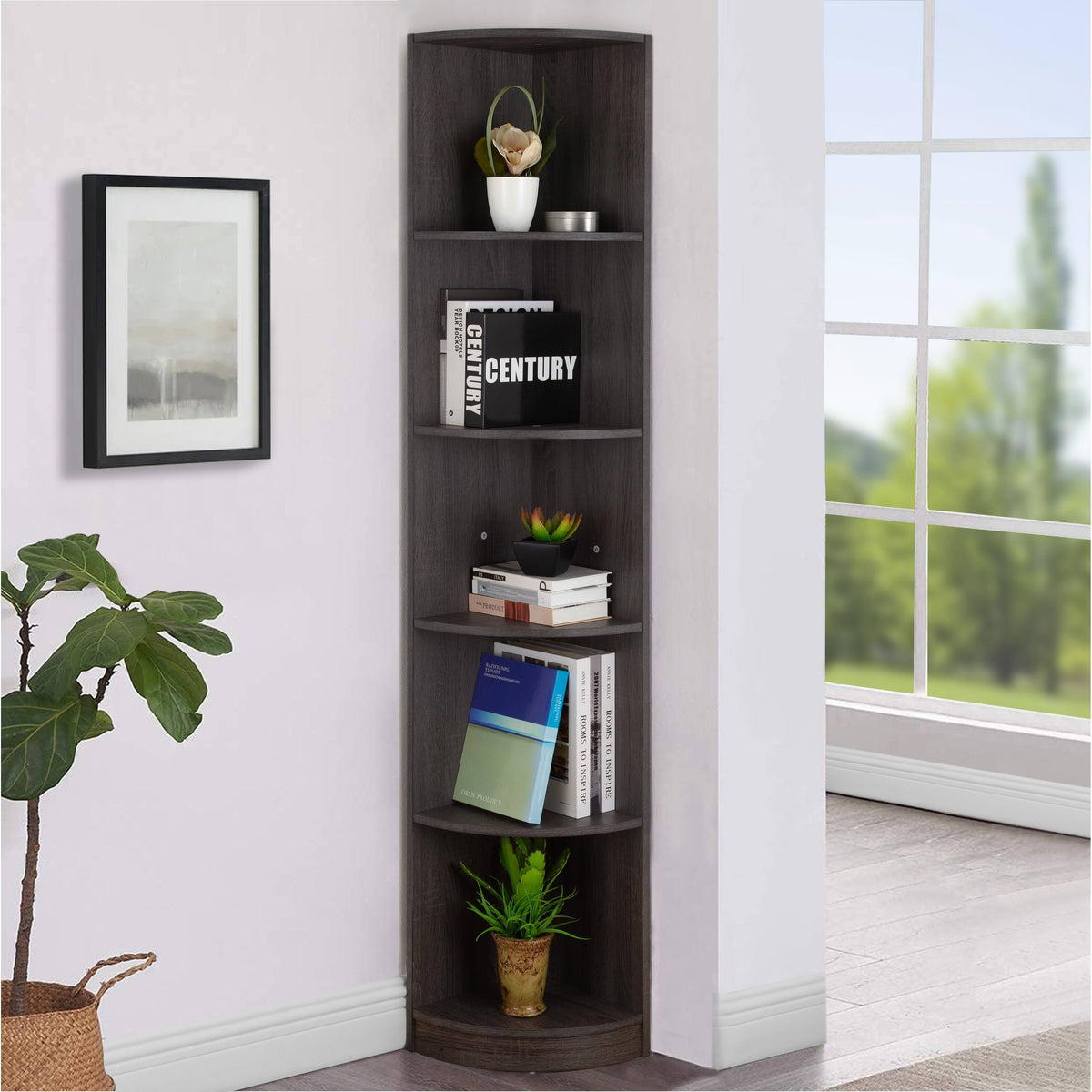 5 Tier Corner Wooden Bookcase Shelving Unit P5592