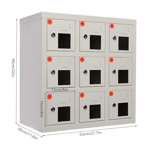 9 Bay Steel Cell Phone Locker with Charger and Key Lock A3901