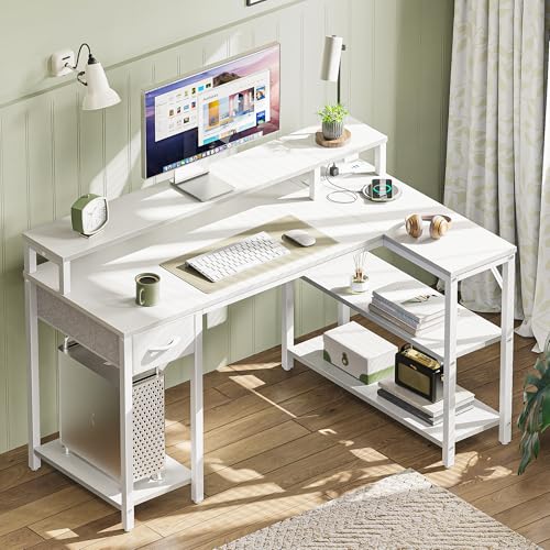 47 inch Reversible L Shaped Desk with LED Lights & Power Outlets U550825