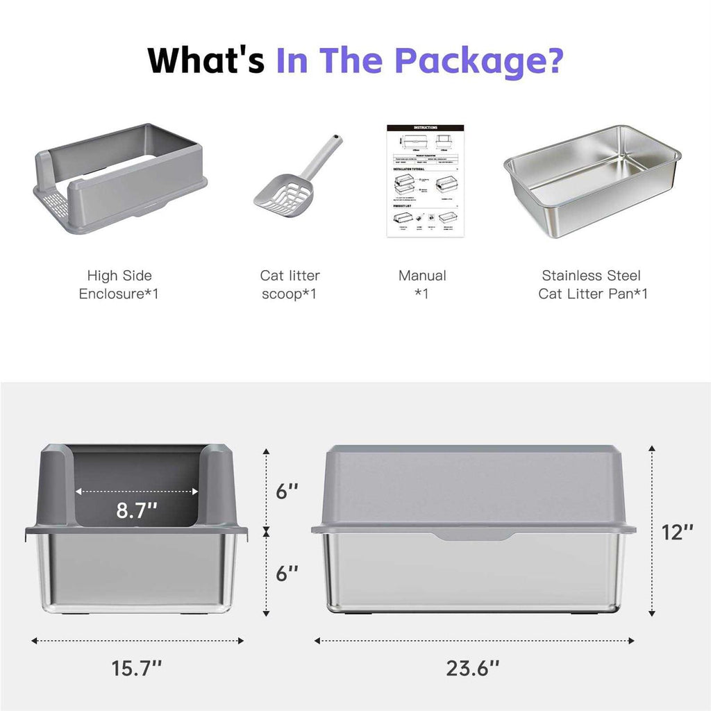Enclosed Stainless Steel Litter Box XL with High Side U4792