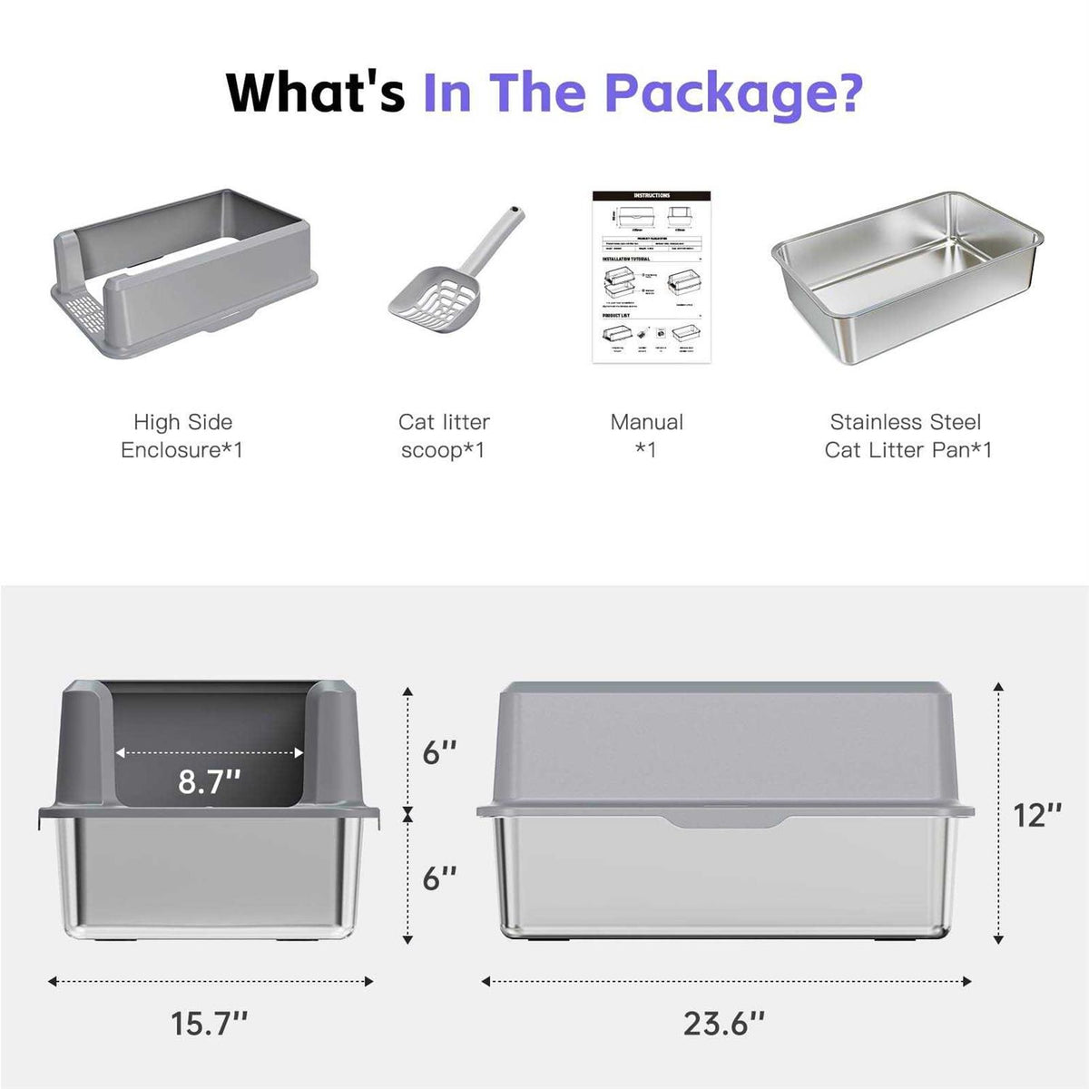 Enclosed Stainless Steel Litter Box XL with High Side U4792