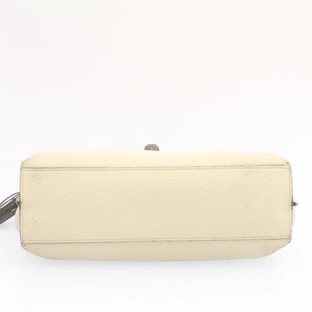 White Leather Bamboo Handbag P55017