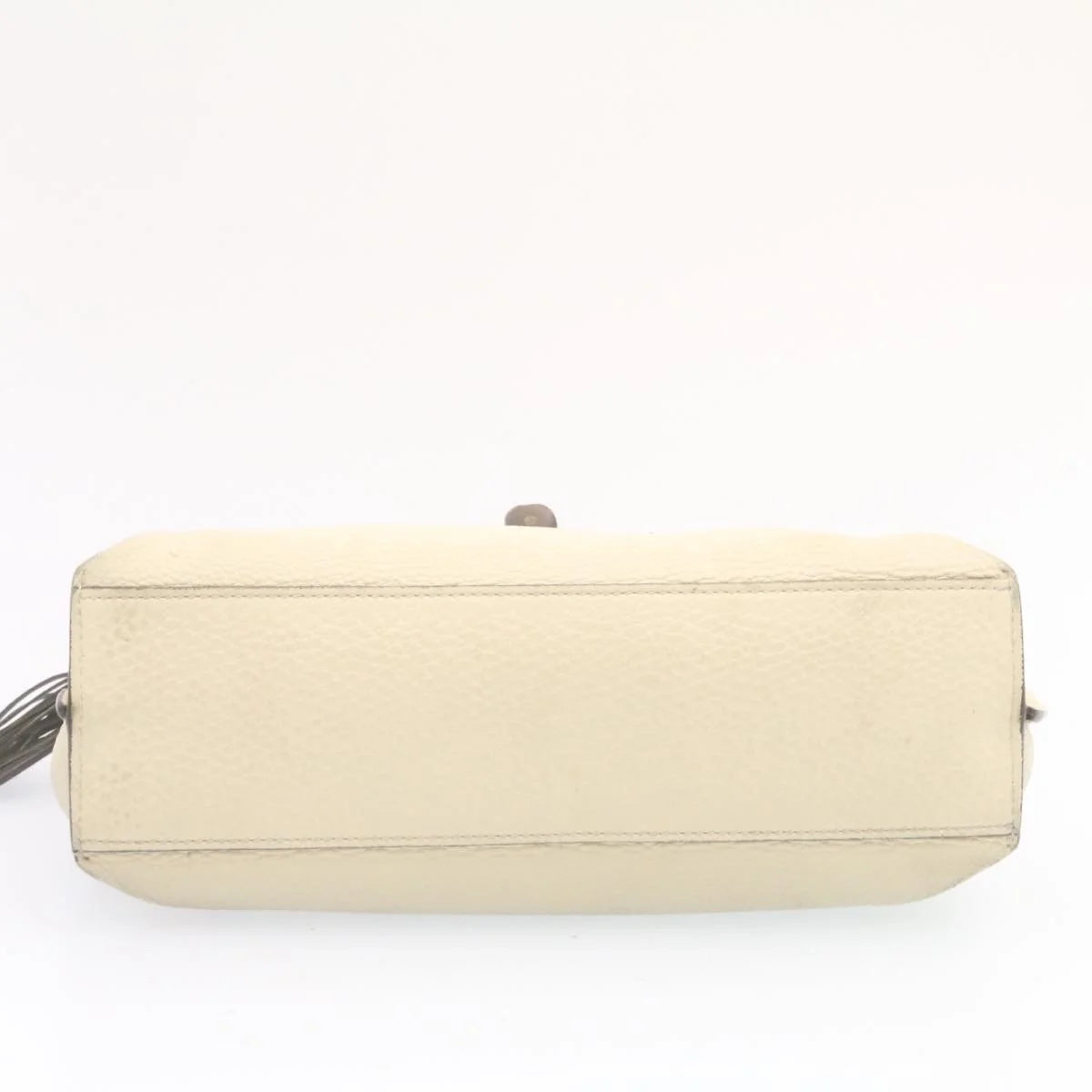 White Leather Bamboo Handbag P55017