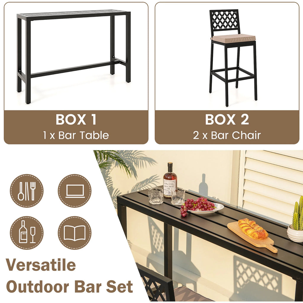 3PCS Outdoor Metal Bar Table & Chairs Set with Cushion F8430