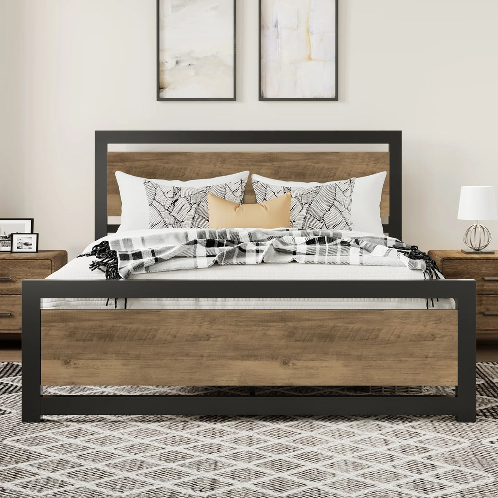 Queen Size Metal Platform Bed Frame with Headboard & Footboard S693627