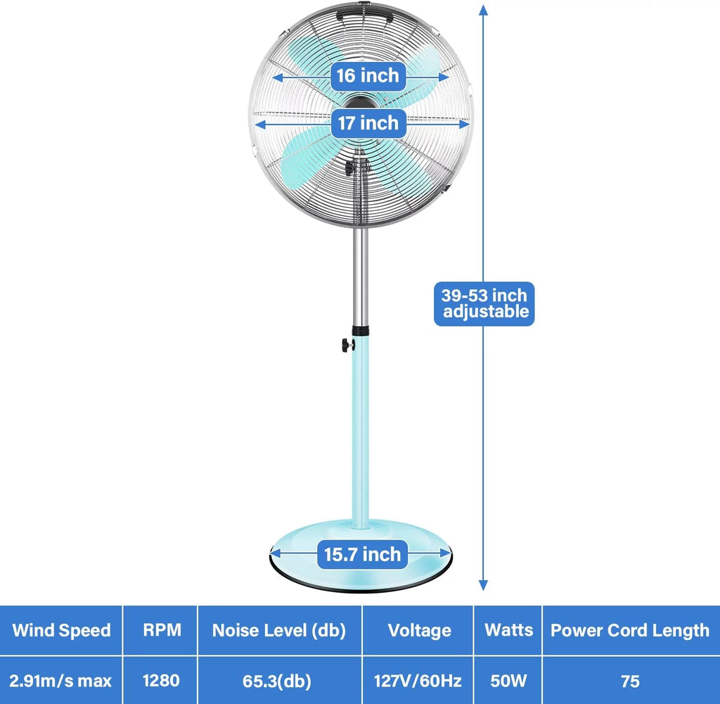 Metal Pedestal Fan, Quiet Oscillating Standing Fan with Height Adjustable W6618