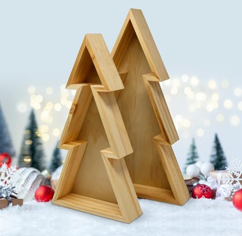 Wooden Christmas Tree Trays Set of 2 G54151