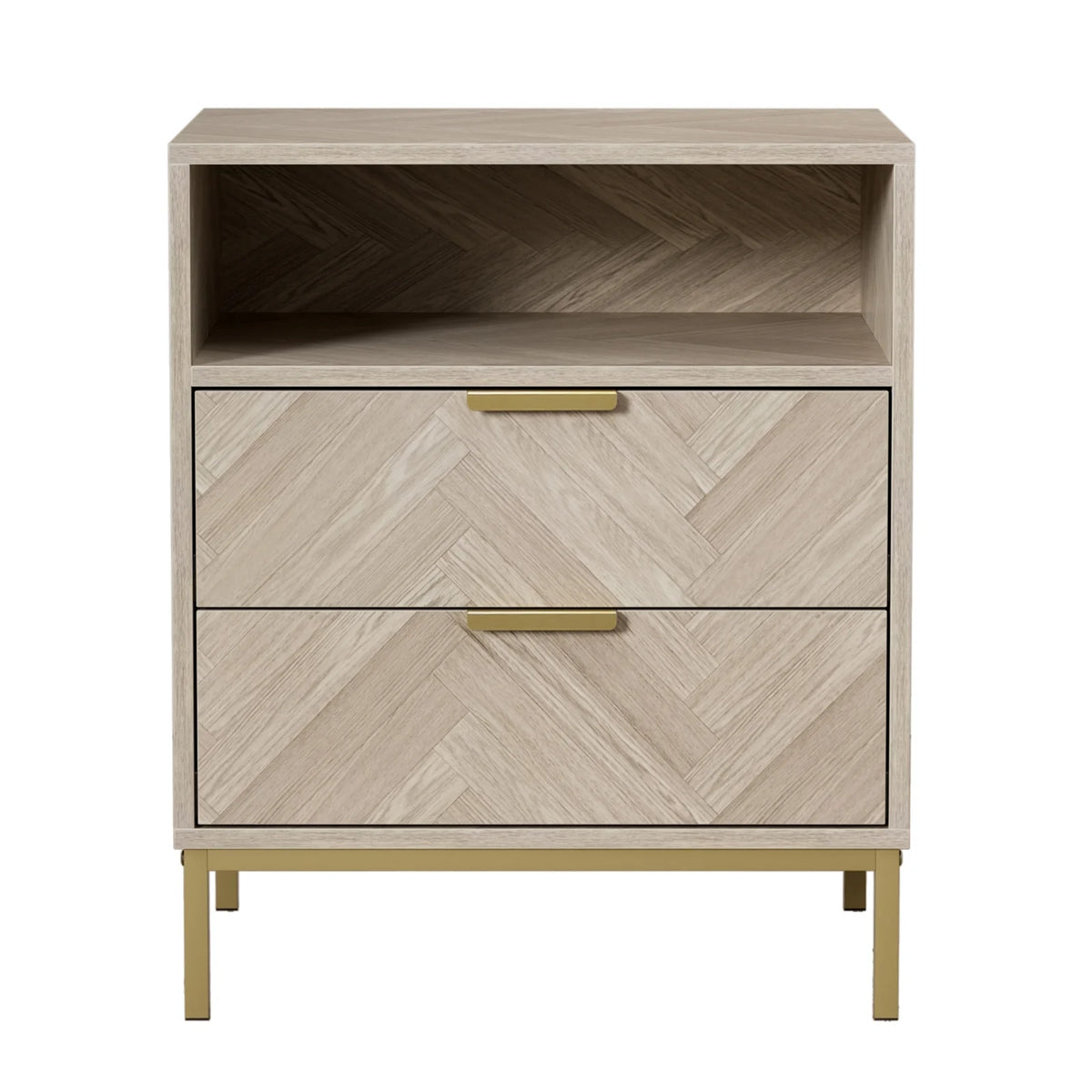 Oak 2 Drawer Wood Nightstand with Open Shelf A89595