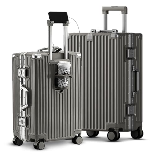 White 20Inch Hardside Carry-on Luggage with Cup Holder USB Port TSA Lock Spinner Wheels H2538