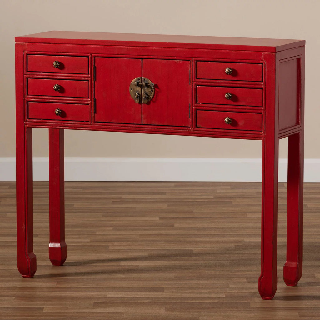 Antique Red 6-Drawer Wood Console Table Y612294