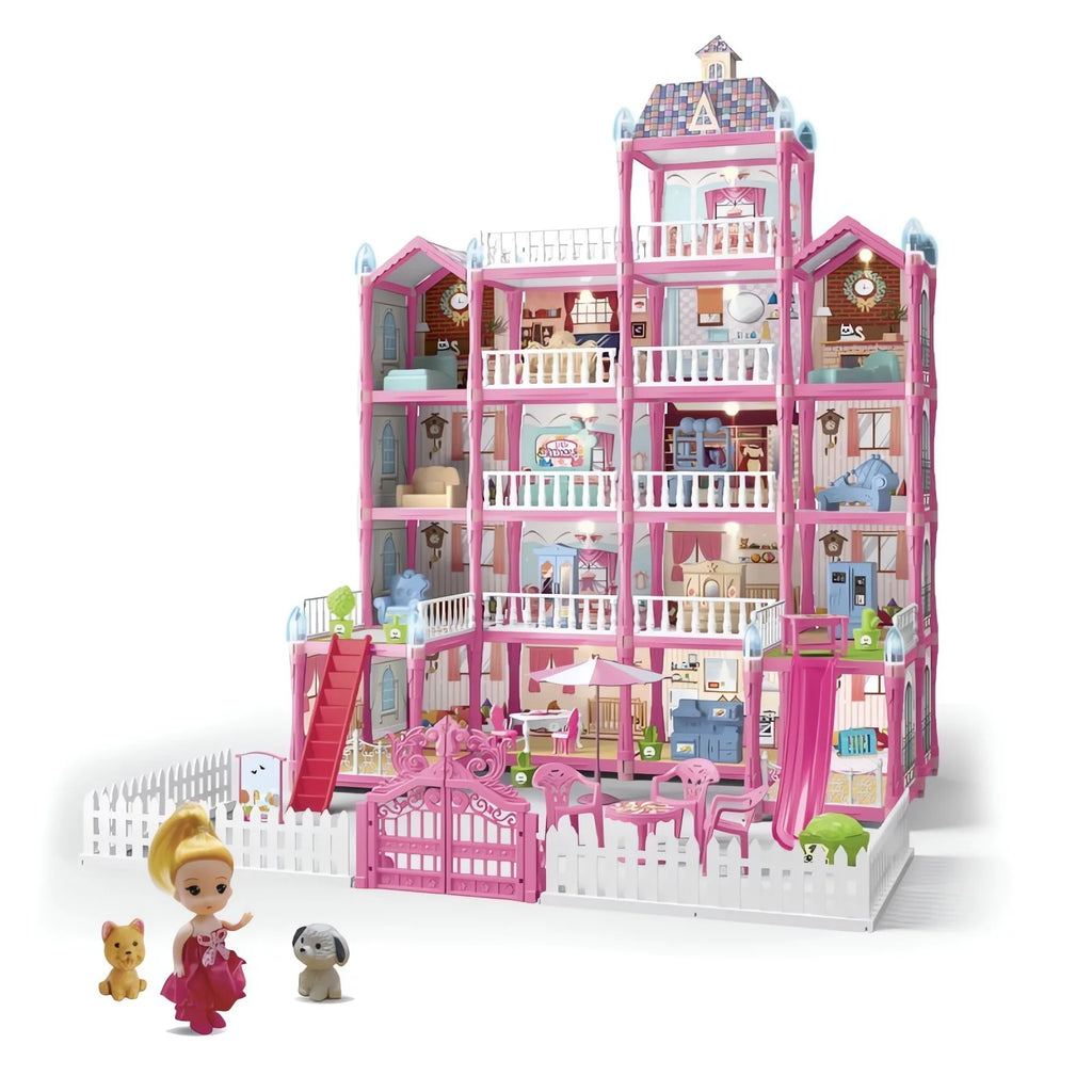 5-Story 19 Rooms Dollhouse with 1 Doll Toy Figure W7389