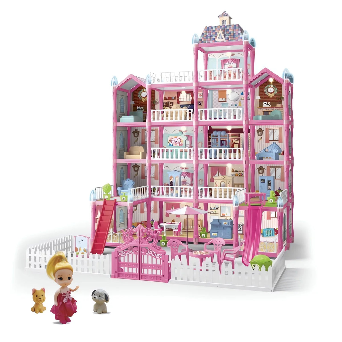 5-Story 19 Rooms Dollhouse with 1 Doll Toy Figure W7389