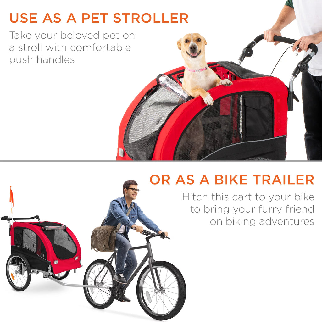 2-in-1 Dog Bike Trailer Pet Stroller Bicycle Carrier H407846
