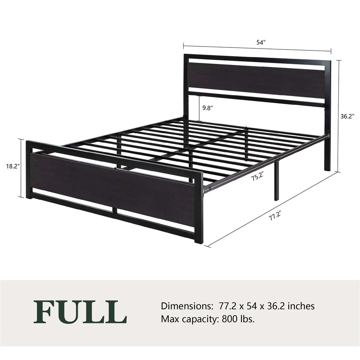 Queen Size Metal Platform Bed Frame with Headboard & Footboard S693627
