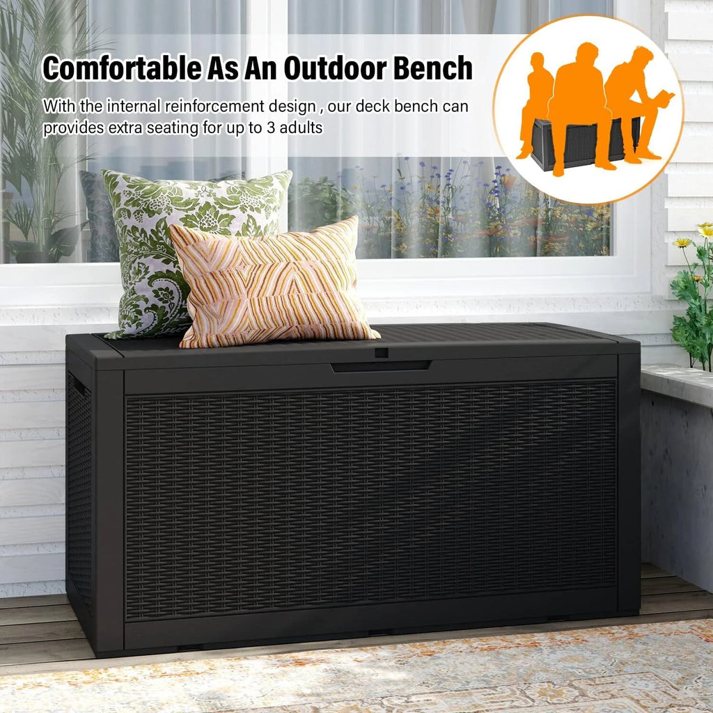 100 Gallon Waterproof Rattan Resin Outdoor Storage Deck Box with Divider H71651