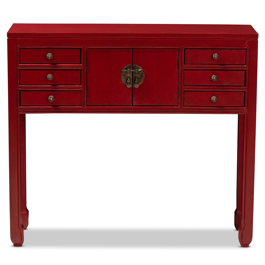 Antique Red 6-Drawer Wood Console Table Y612294