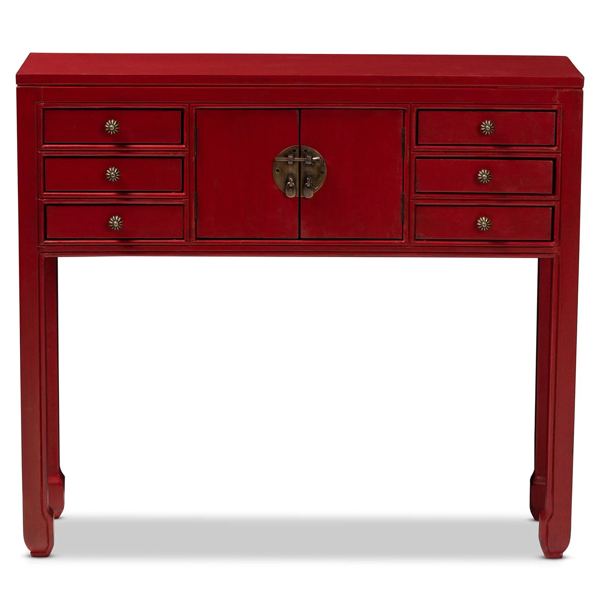 Antique Red 6-Drawer Wood Console Table Y612294