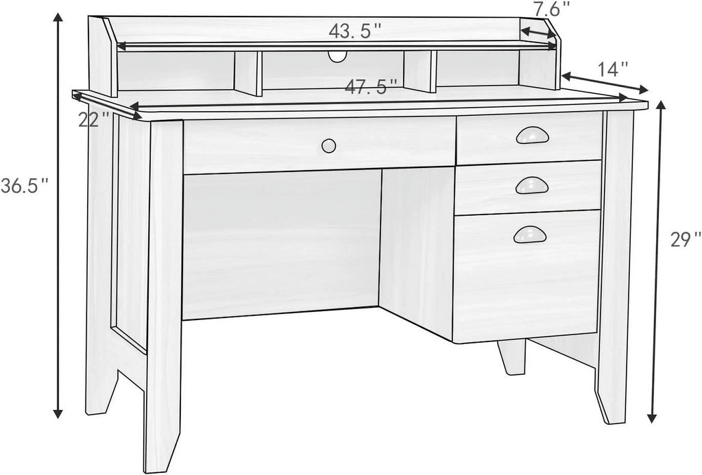 White Oak Computer Desk with Drawers and Hutch Shelf B487