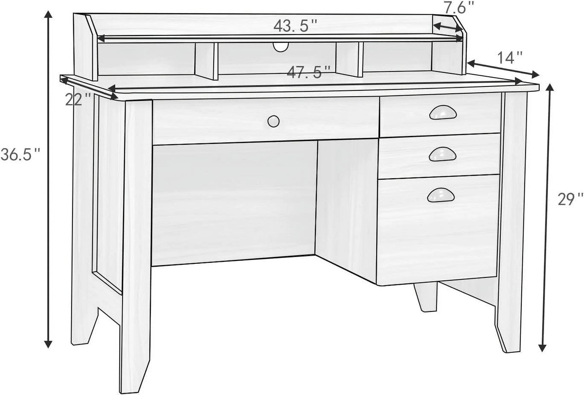 White Oak Computer Desk with Drawers and Hutch Shelf B487