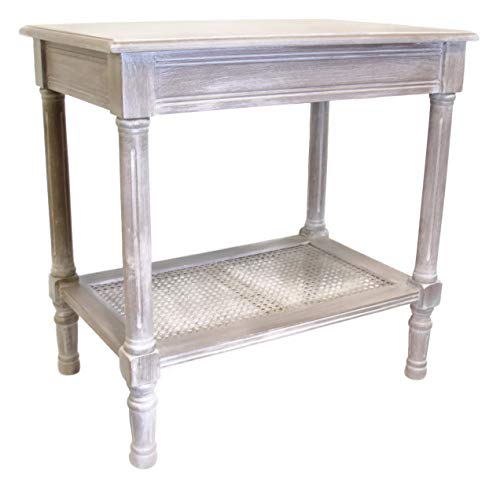 Vintage Grey Side Table with Rattan Shelf M2911