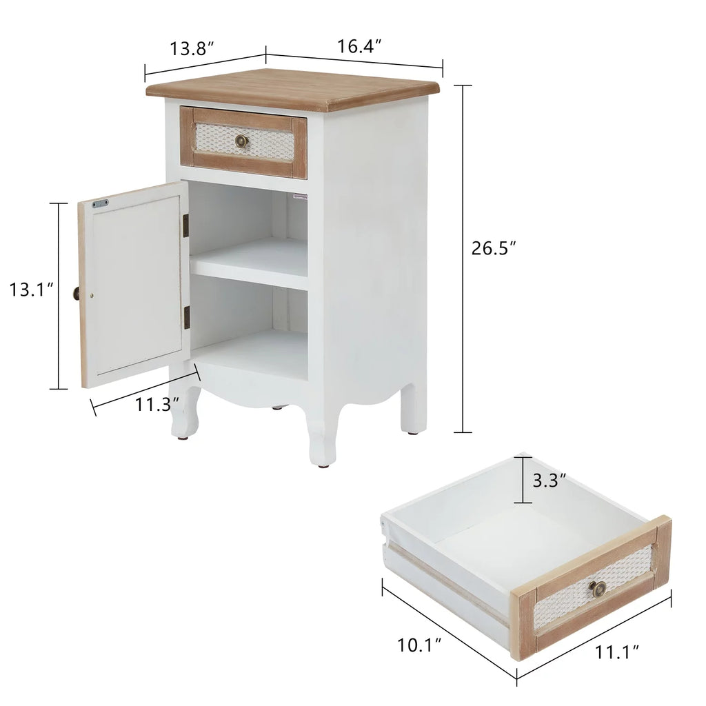 White Nightstand with Drawer and Storage V652056