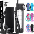 32 oz Glass Water Bottle with Time Marker and Carrier T854