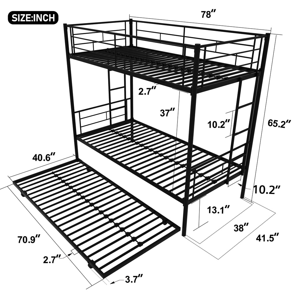 Twin Over Twin Metal Bunk Bed Frame with Trundle P274926