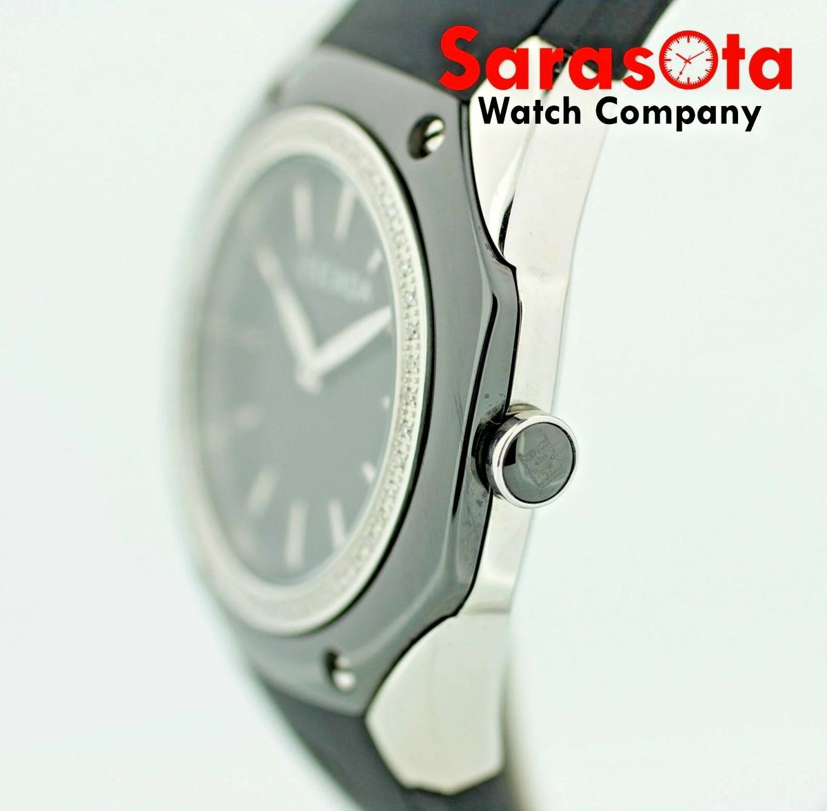 Black Ceramic Steel Diamond Bezel Quartz Wrist Watch N5335