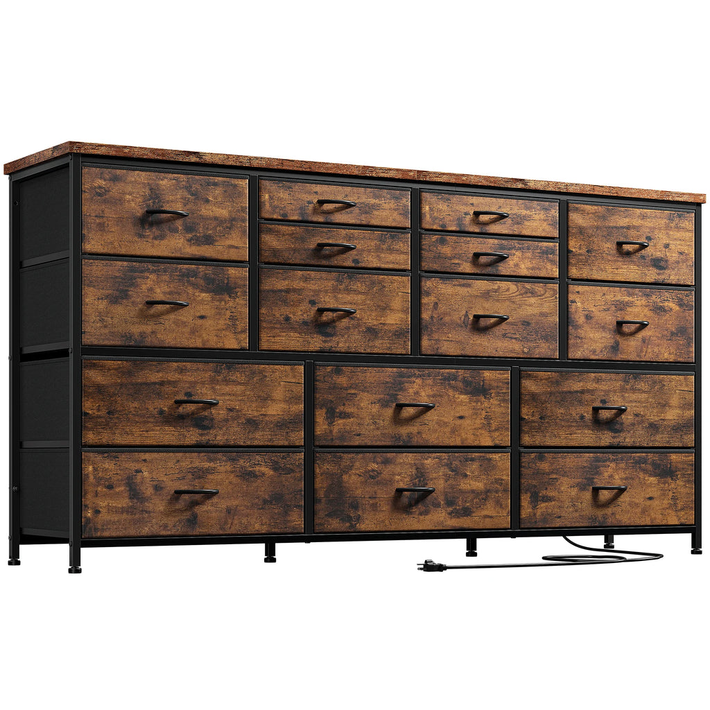 Black 16 Drawer Fabric Dresser TV Stand with Power Outlet E860891