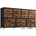 Black 16 Drawer Fabric Dresser TV Stand with Power Outlet E860891