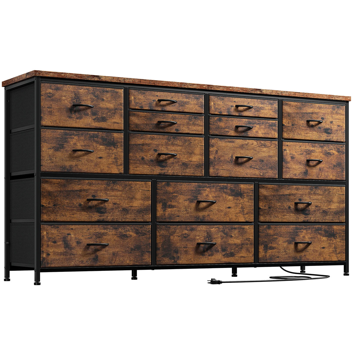Black 16 Drawer Fabric Dresser TV Stand with Power Outlet E860891