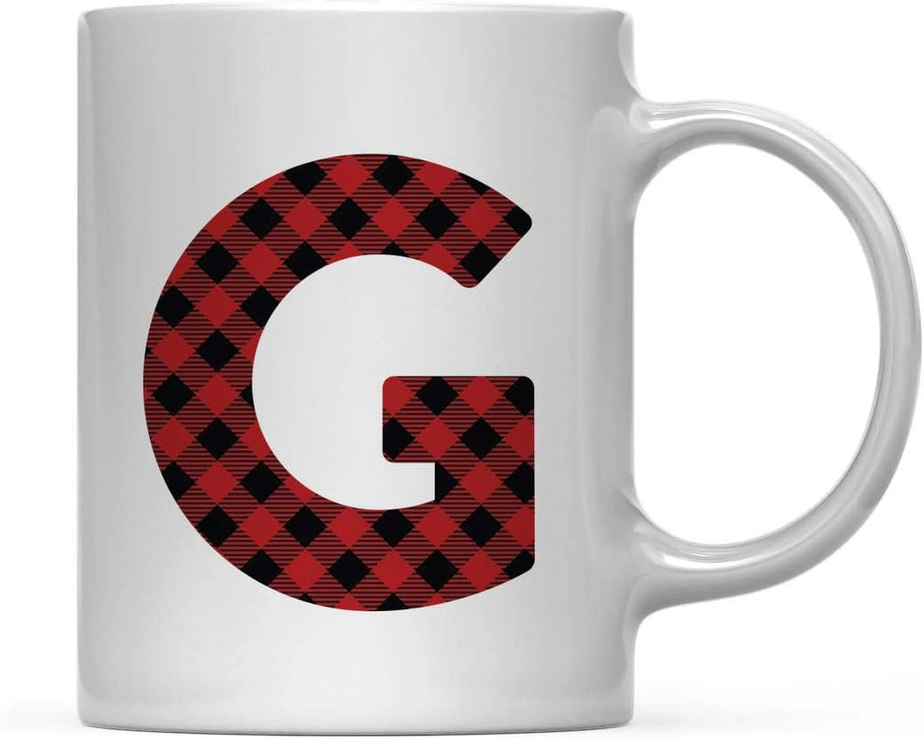 Hot Chocolate Coffee Mug Gift, Red Plaid Initial Letter G, 1-Pack G728250